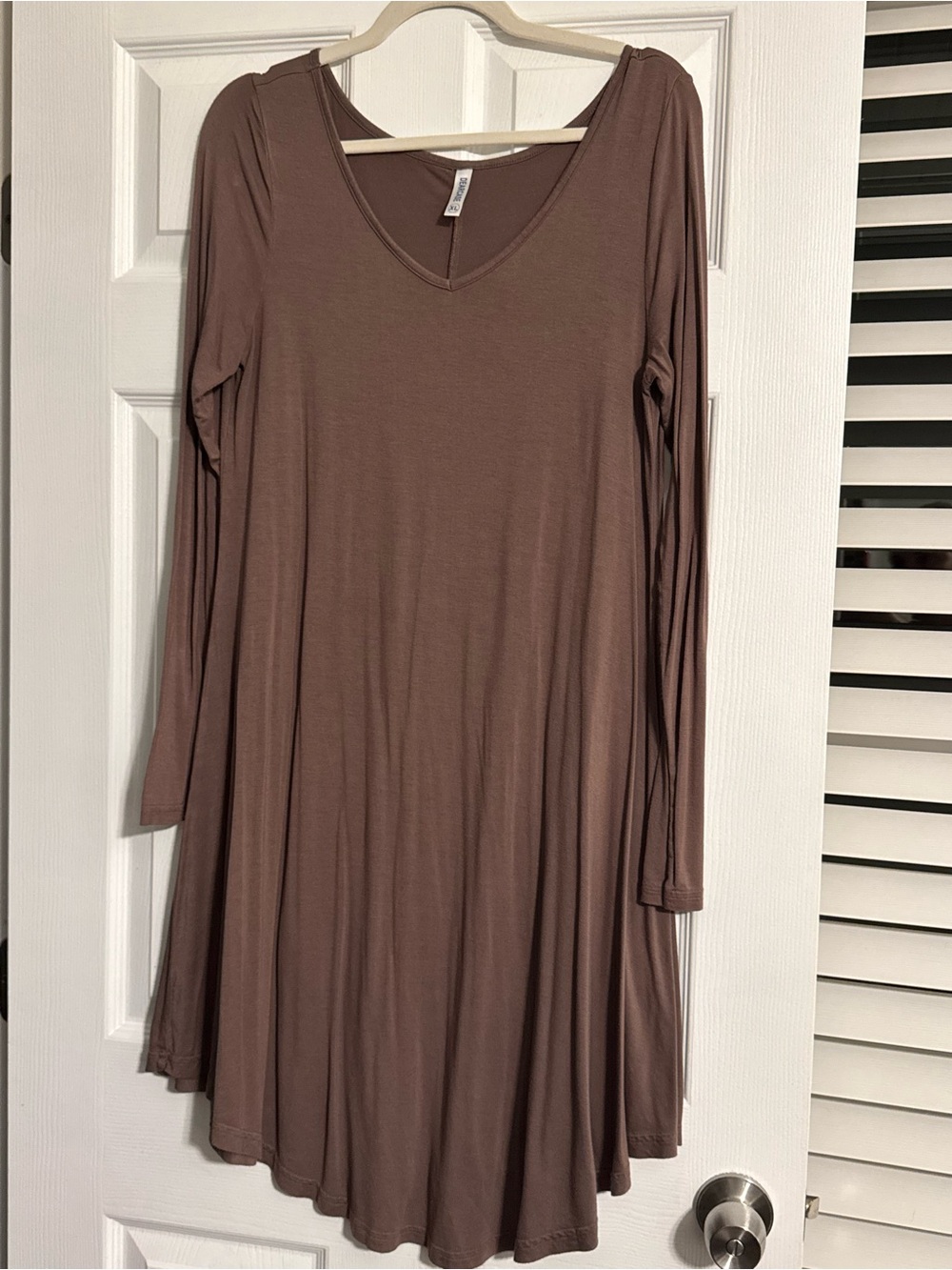 Taupe V-Neck Long Sleeve Swing Dress